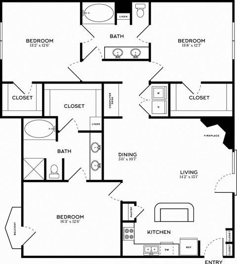 3 Bed | 2 Bath | 1562 sqft | 5 Mockingbird Apartments 